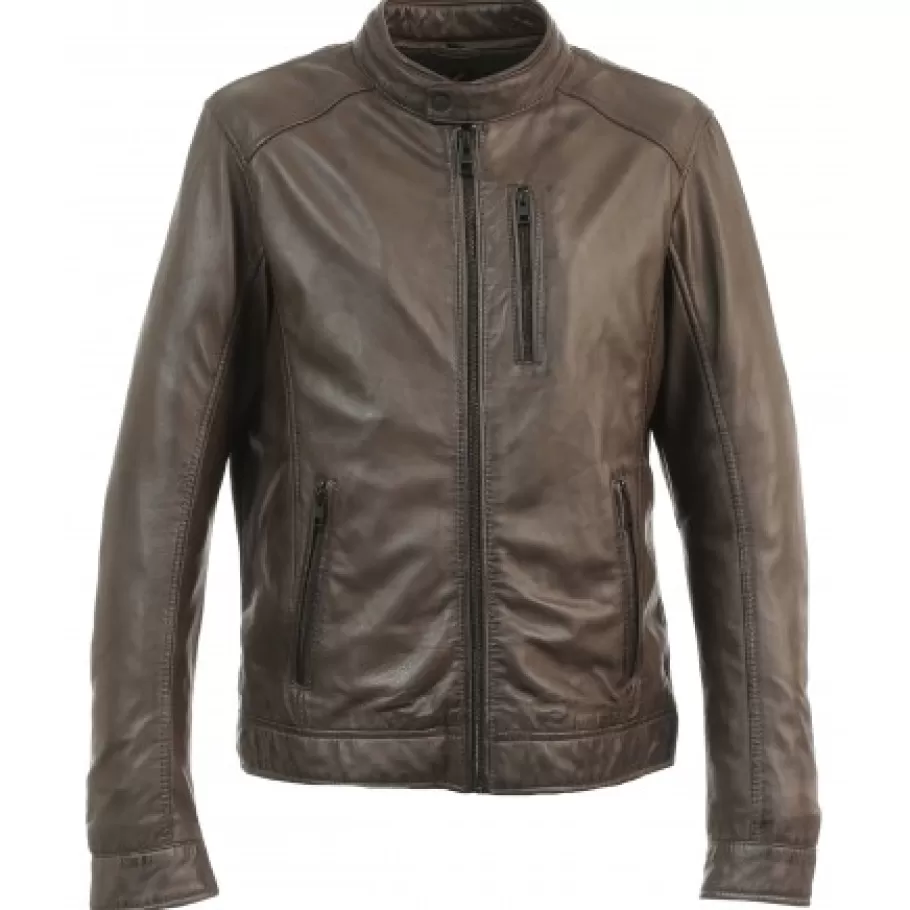 OAKWOOD Agent Marron - Blouson Cuir Veritable Flash Sale