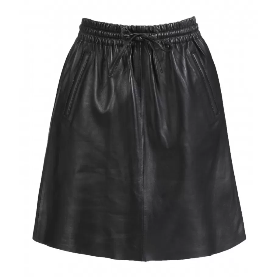 OAKWOOD Alba Noir - Jupe Courte Evasee En Cuir Veritable Hot