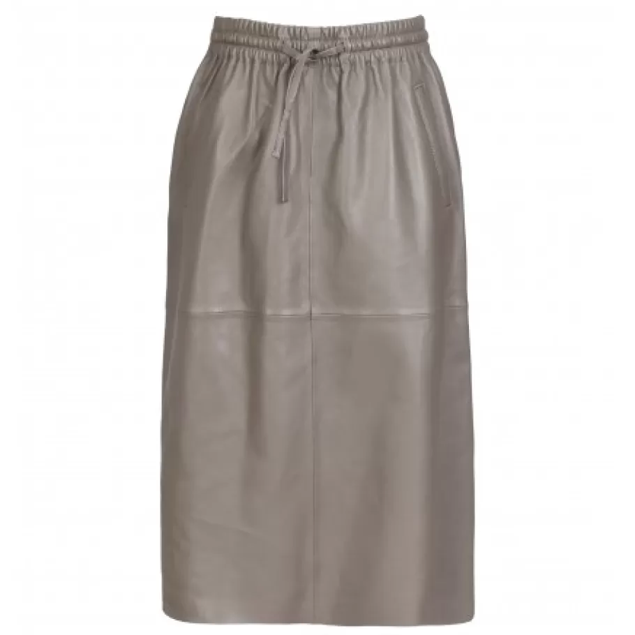 OAKWOOD Bamba Taupe - Jupe Mi-Longue Droite En Cuir Veritable Flash Sale