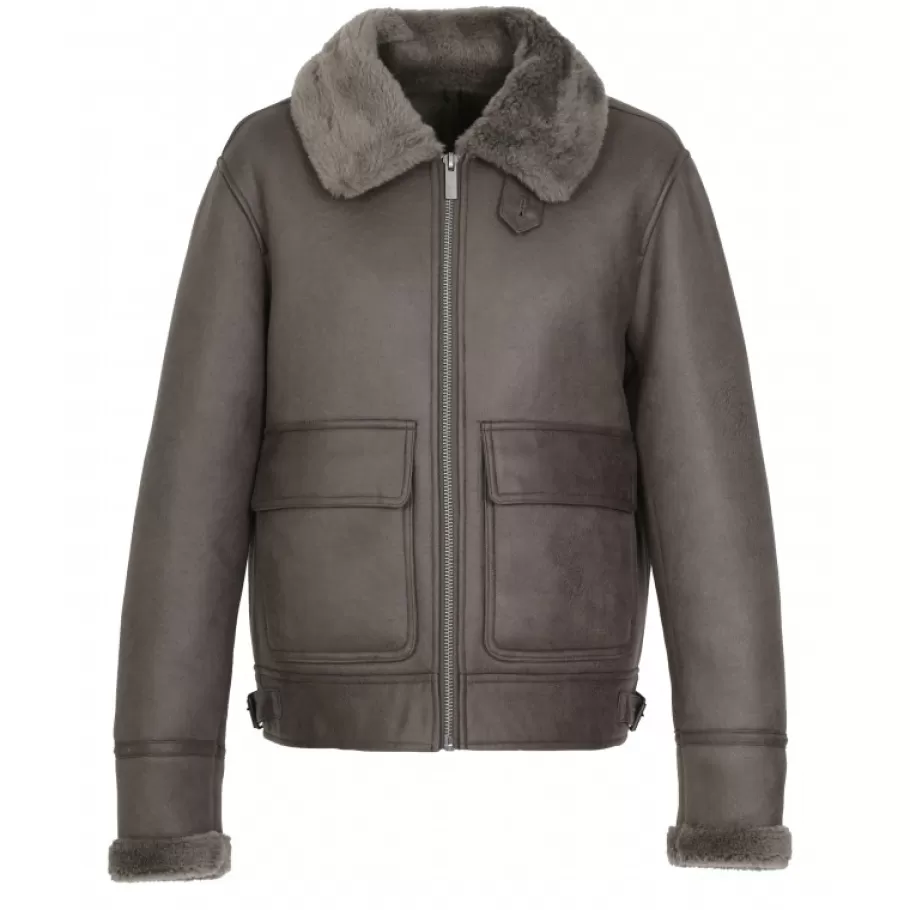 OAKWOOD Bravour Kaki Fonce - Blouson Bomber Effet Mouton Retourne Sale