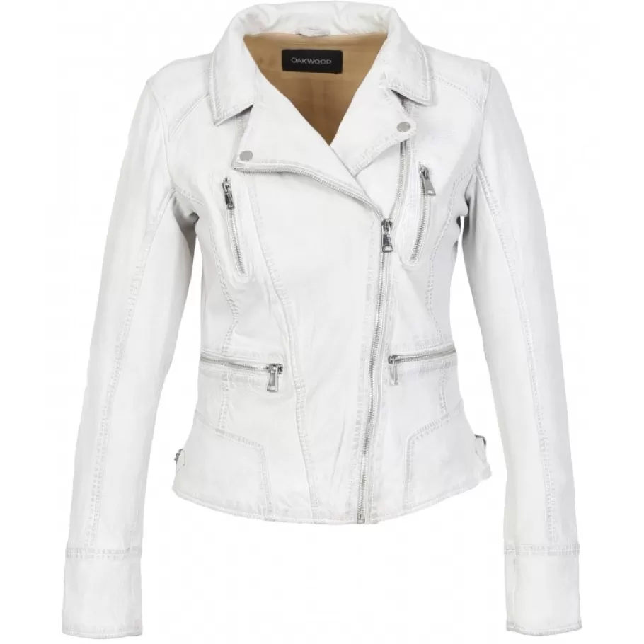 OAKWOOD Camera Blanc - Blouson En Cuir Veritable Effet Lave Best