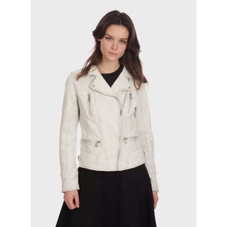 OAKWOOD Camera Blanc - Blouson En Cuir Veritable Effet Lave Best