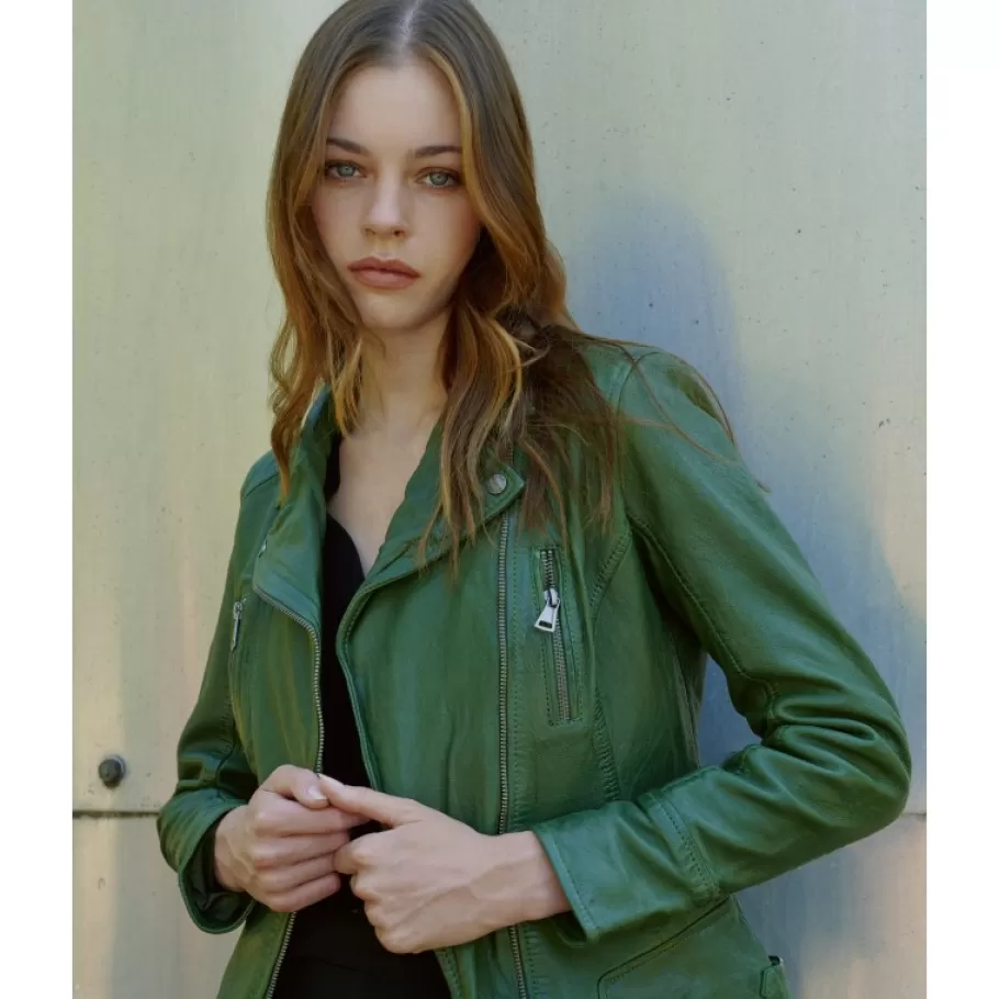 OAKWOOD Camera Vert - Blouson En Cuir Veritable Best