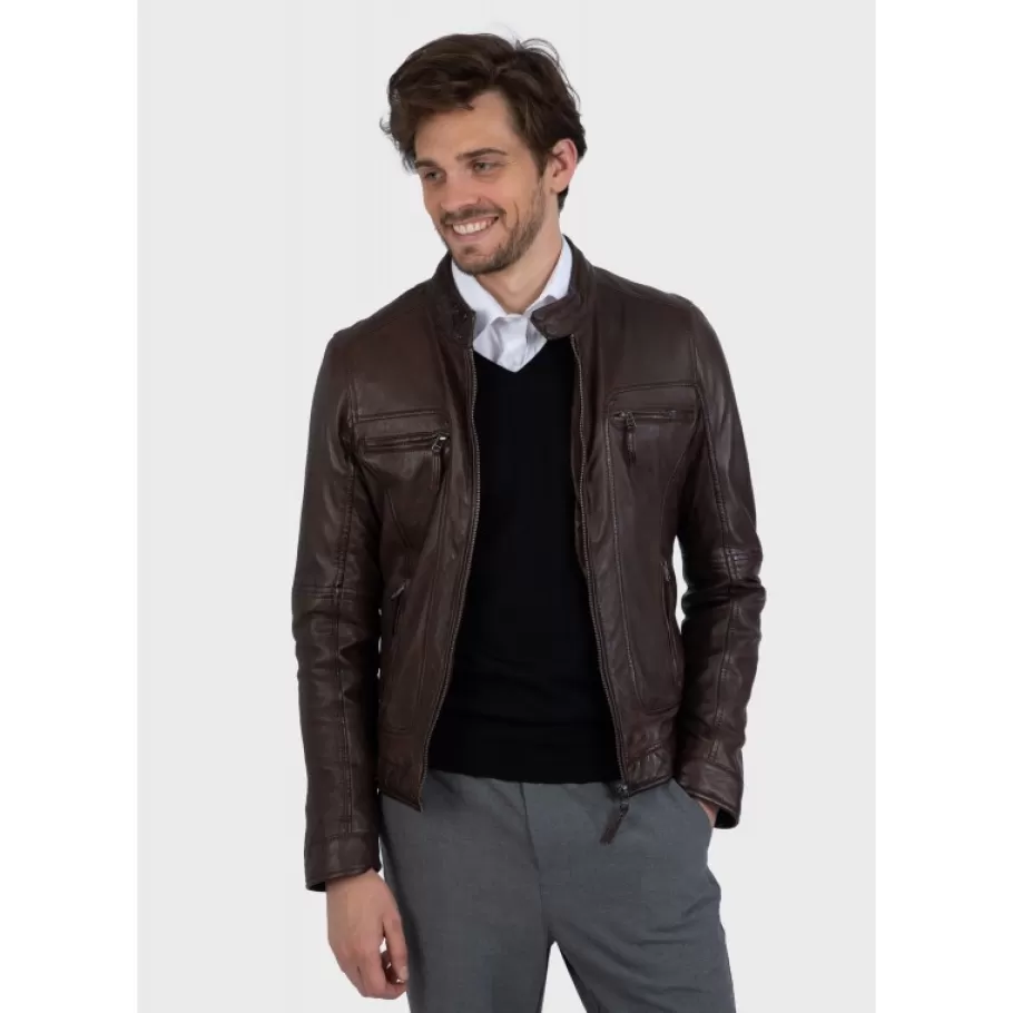 OAKWOOD Casey Marron - Blouson En Cuir Veritable Shop