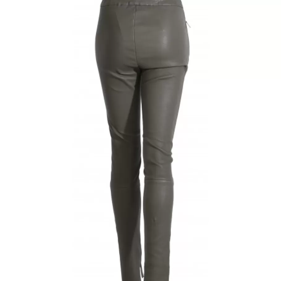 OAKWOOD Celeste Kaki Fonce - Pantalon Stretch En Cuir Veritable Clearance