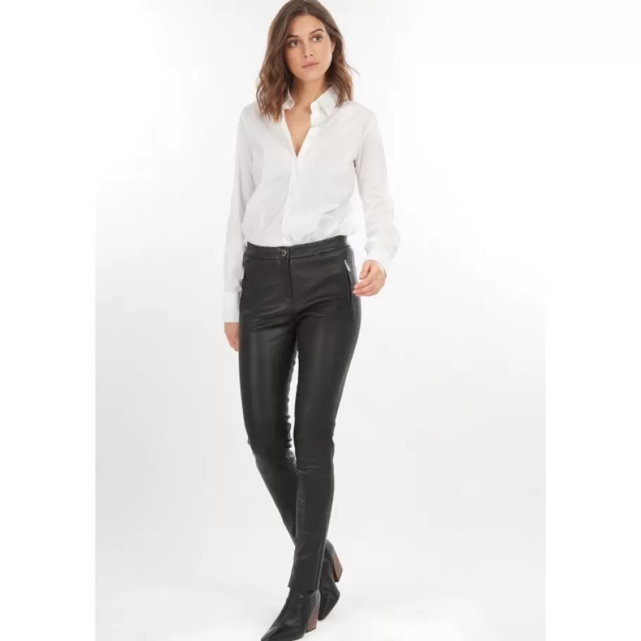 OAKWOOD Celeste Noir - Pantalon Stretch En Cuir Veritable Best