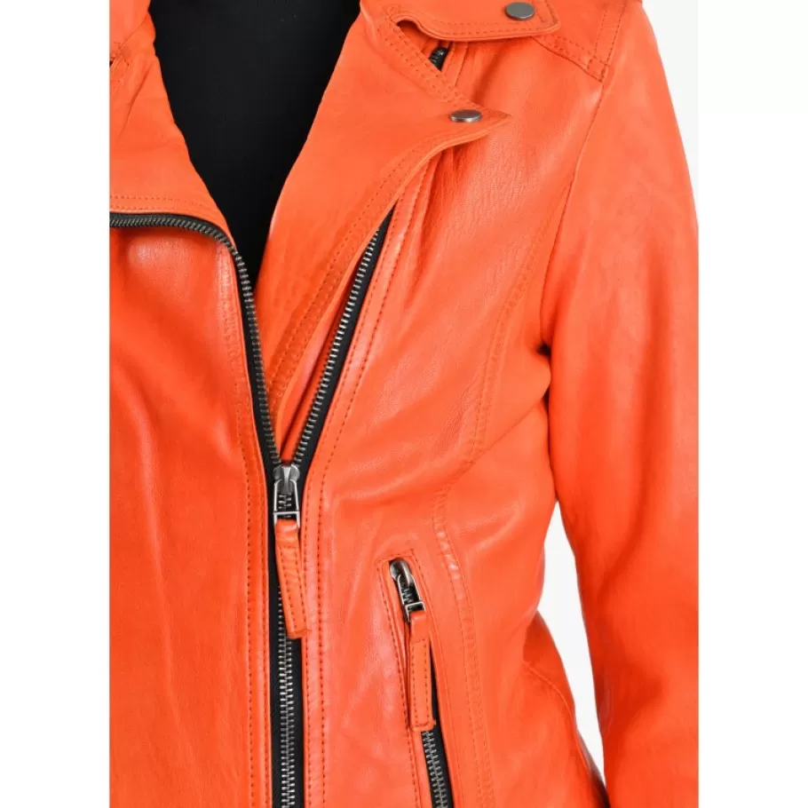 OAKWOOD Clips Corail - Blouson Asymetrique Epure En Cuir Veritable New
