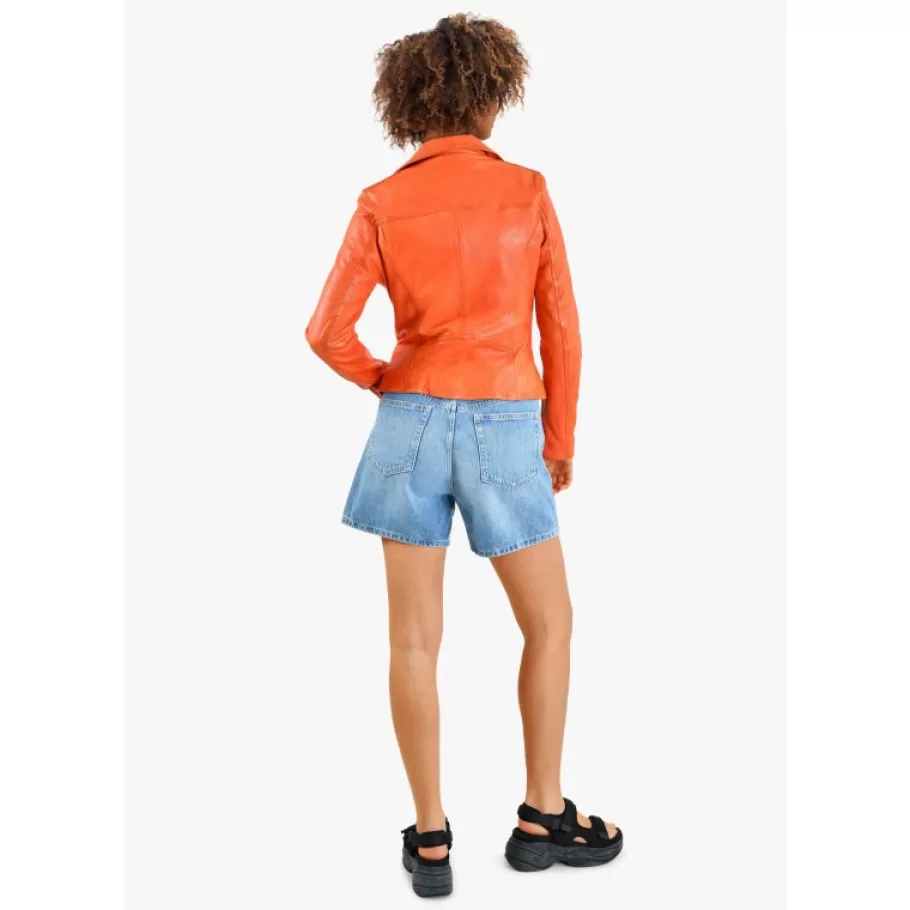OAKWOOD Clips Corail - Blouson Asymetrique Epure En Cuir Veritable New