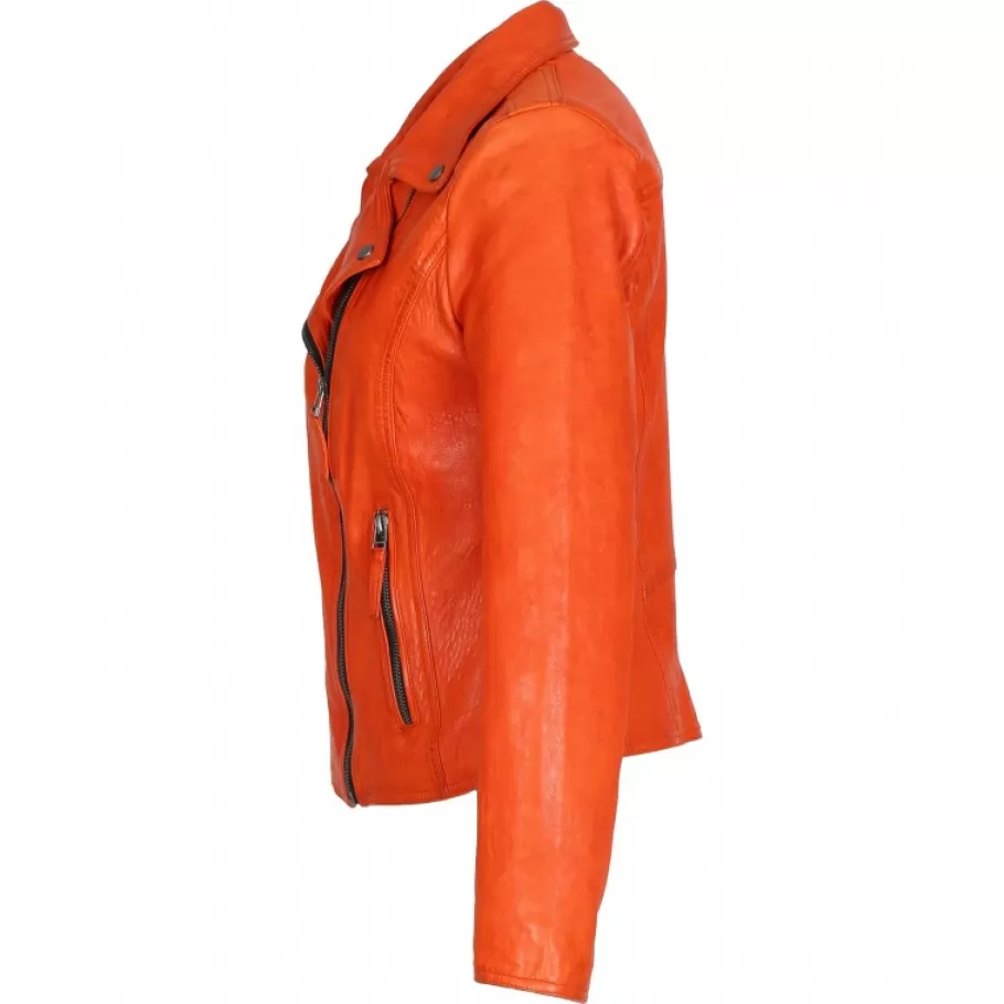 OAKWOOD Clips Corail - Blouson Asymetrique Epure En Cuir Veritable New