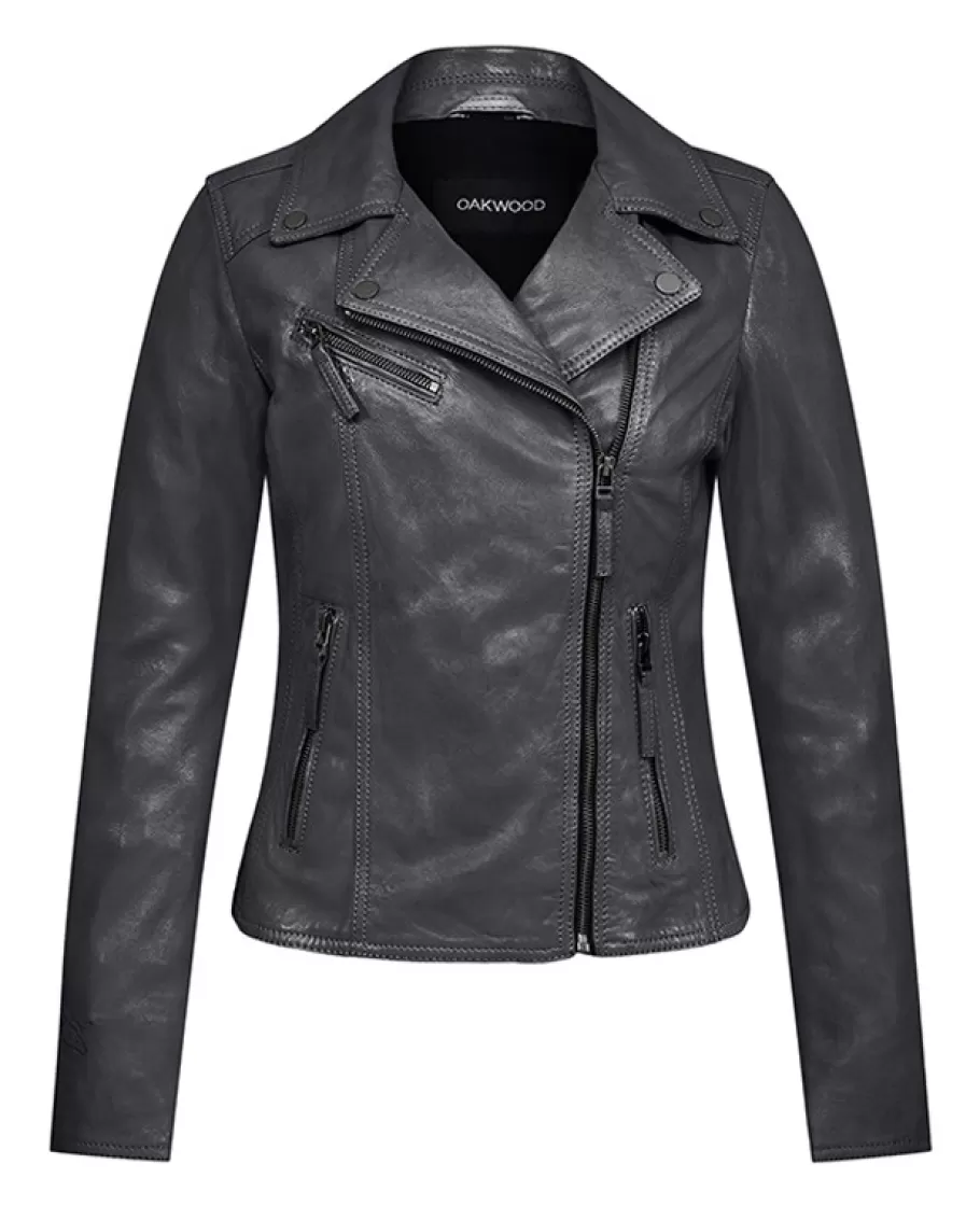 OAKWOOD Club Metal Noir - Blouson Asymetrique Epure En Cuir Veritable Cheap