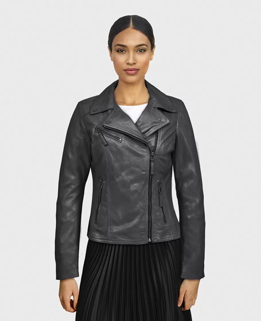 OAKWOOD Club Metal Noir - Blouson Asymetrique Epure En Cuir Veritable Cheap