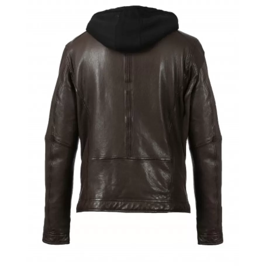 OAKWOOD Drink Chocolat- Blouson En Cuir Veritable A Capuche Amovible Store