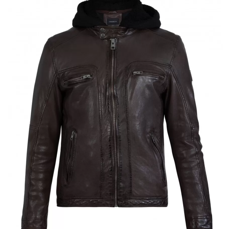 OAKWOOD Drink Marron - Blouson En Cuir Veritable A Capuche Amovible Best