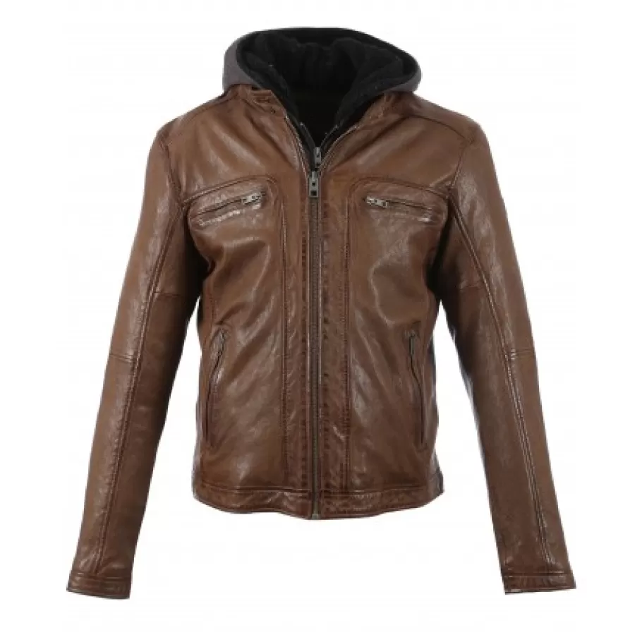 OAKWOOD Drink Tan - Blouson En Cuir Veritable A Capuche Amovible Flash Sale