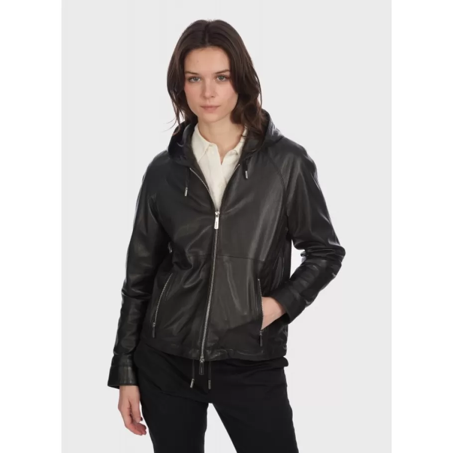 OAKWOOD Dynamic Noir - Blouson A Capuche En Cuir Veritable Store