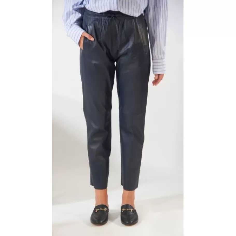 OAKWOOD Gift Bleu Marine - Pantalon Jogpant Cuir Veritable Fashion