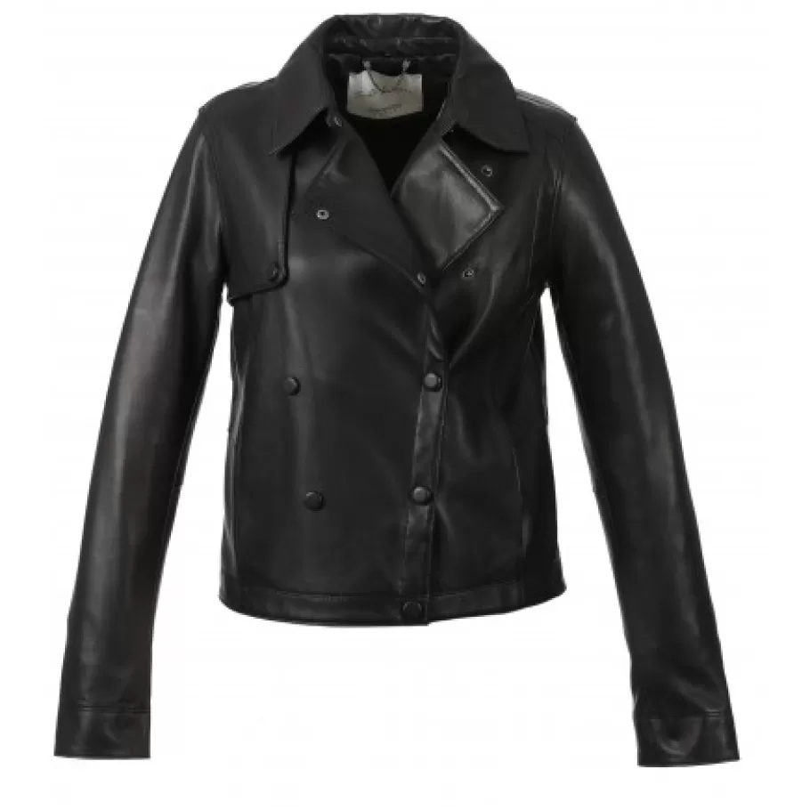 OAKWOOD Harmony Noir - Veste Inspiration Trench Fermeture Asymetrique A Pressions Shop