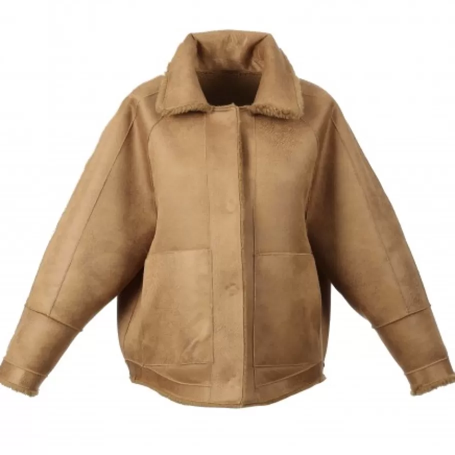 OAKWOOD Helen Cognac - Veste Reversible Effet Peau Lainee Fashion