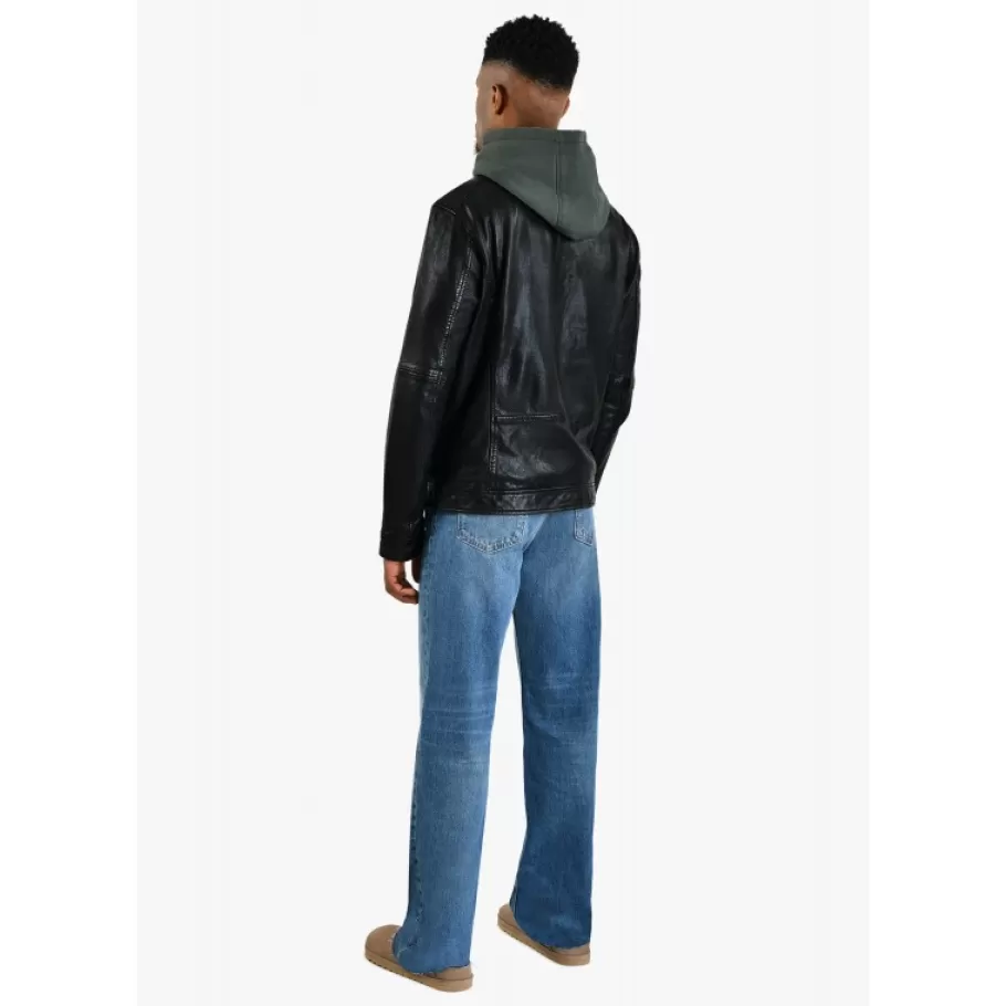 OAKWOOD Kingsley Noir - Blouson En Cuir Veritable Effet Lave & Capuche Amovible Shop
