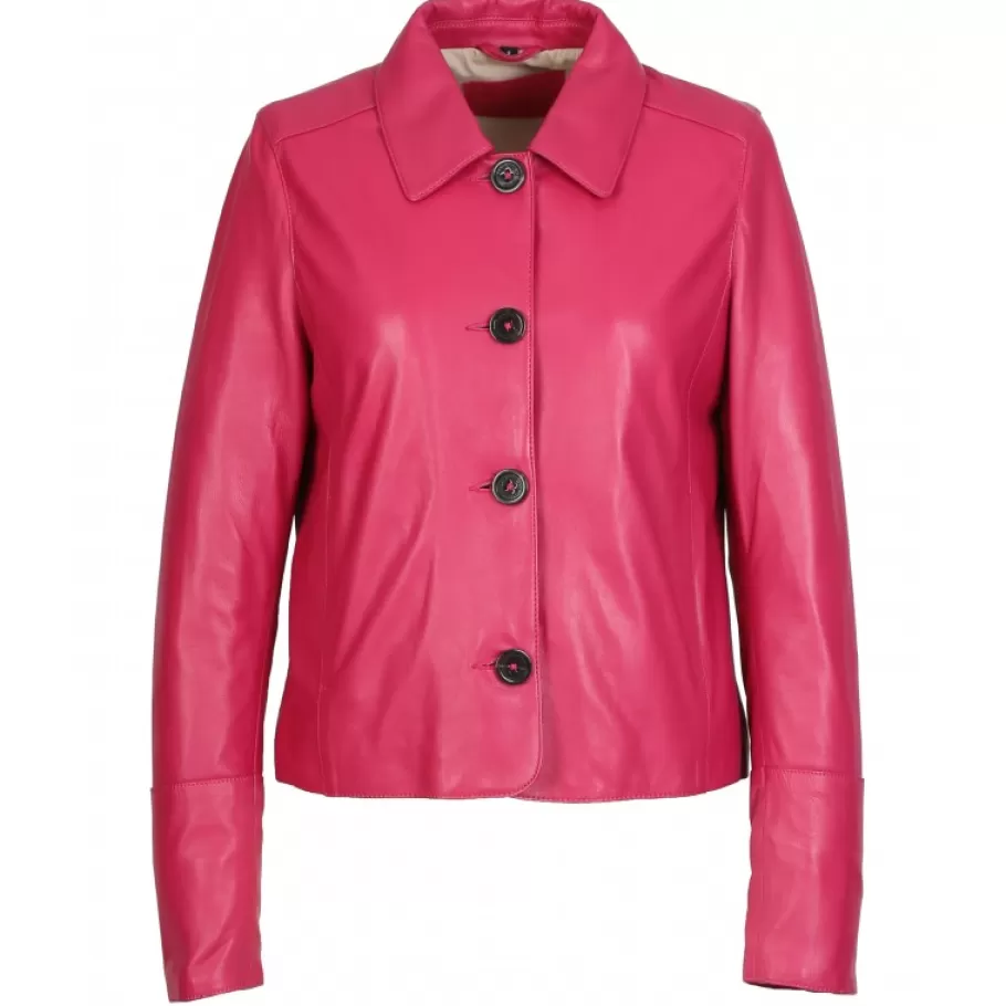 OAKWOOD Leslie Fushia - Veste Courte Col Chemise En Cuir Veritable Online