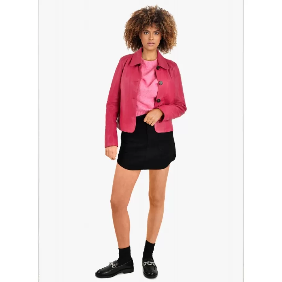 OAKWOOD Leslie Fushia - Veste Courte Col Chemise En Cuir Veritable Online