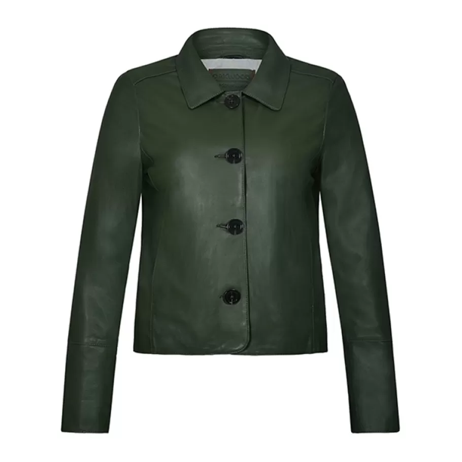 OAKWOOD Leslie Kaki - Veste Courte Col Chemise En Cuir Veritable Shop