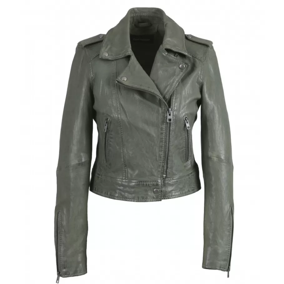 OAKWOOD Nikko Amande - Blouson Court En Cuir Veritable Effet Lave Outlet