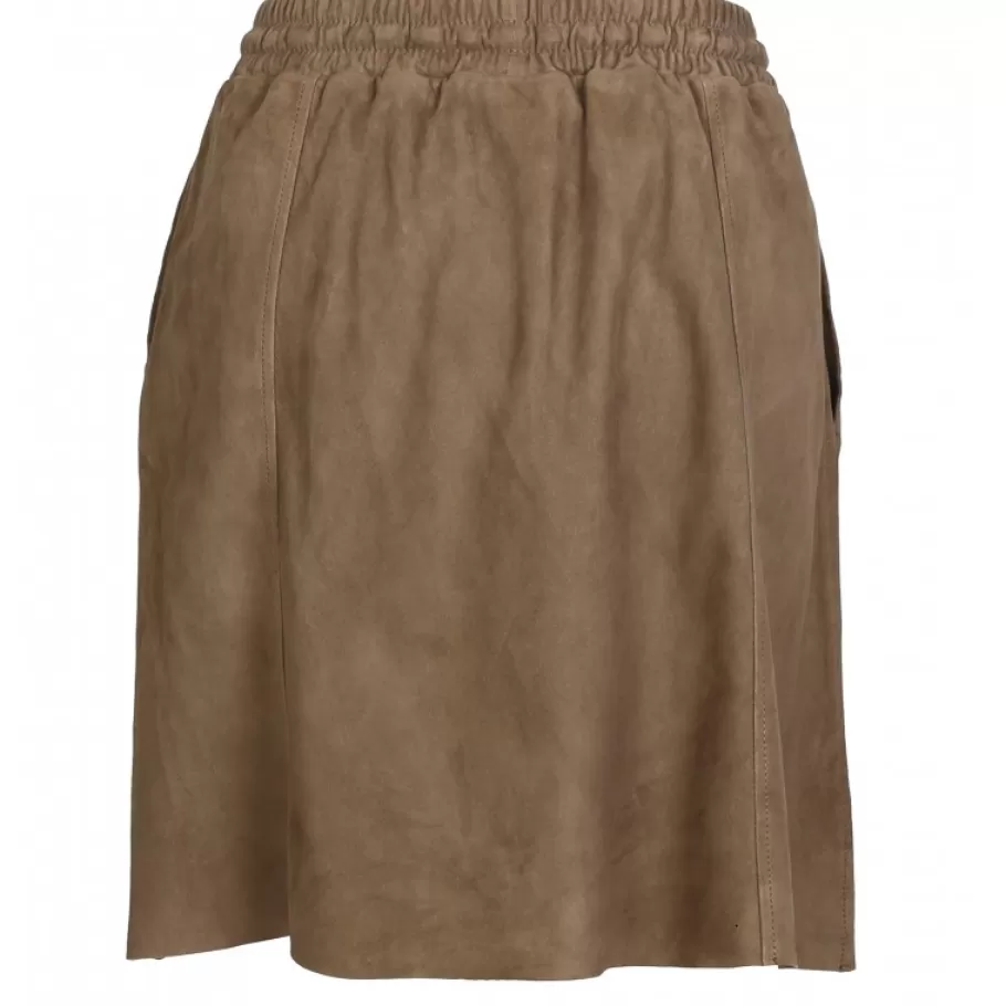 OAKWOOD Nina Marron Clair - Jupe Courte En Cuir Veritable De Chevre Velours Sale