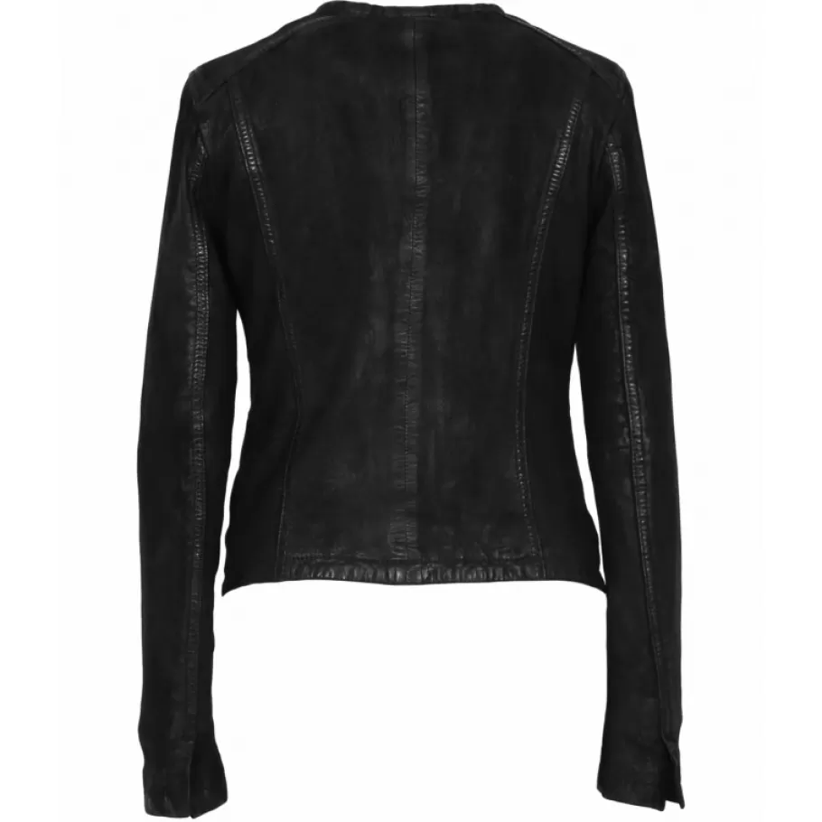 OAKWOOD Penny Noir - Blouson A Col Rond En Cuir Veritable Outlet