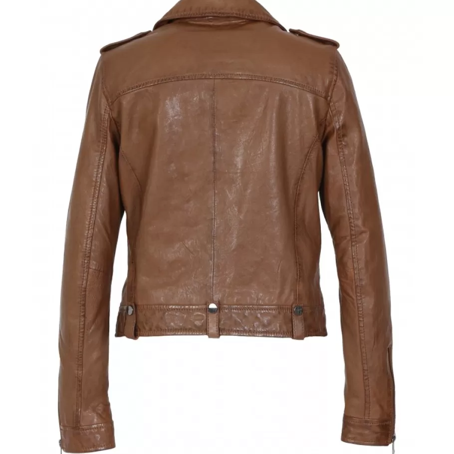 OAKWOOD Princess 6 Cognac - Blouson Esprit Biker En Cuir Veritable Best