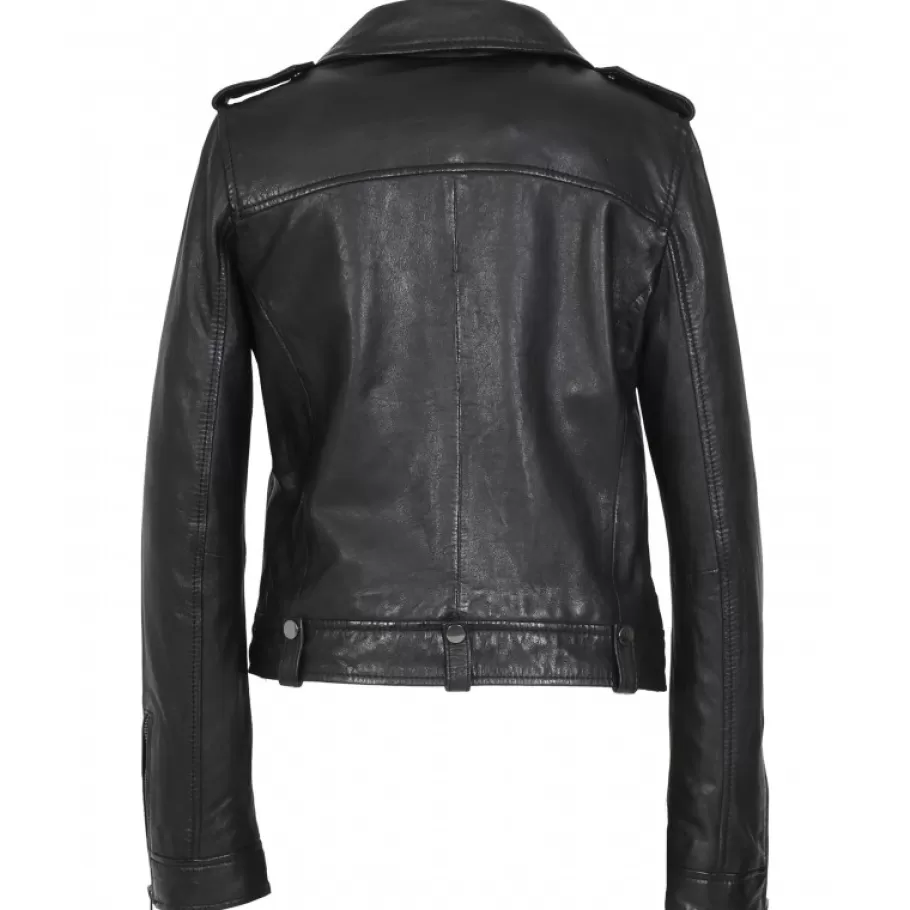 OAKWOOD Princess 6 Noir - Blouson Esprit Biker En Cuir Veritable Hot