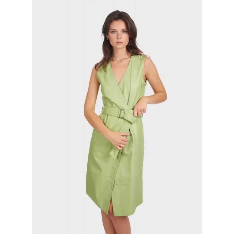 OAKWOOD Rebecca Vert Clair - Robe Portefeuille En Cuir Veritable Flash Sale