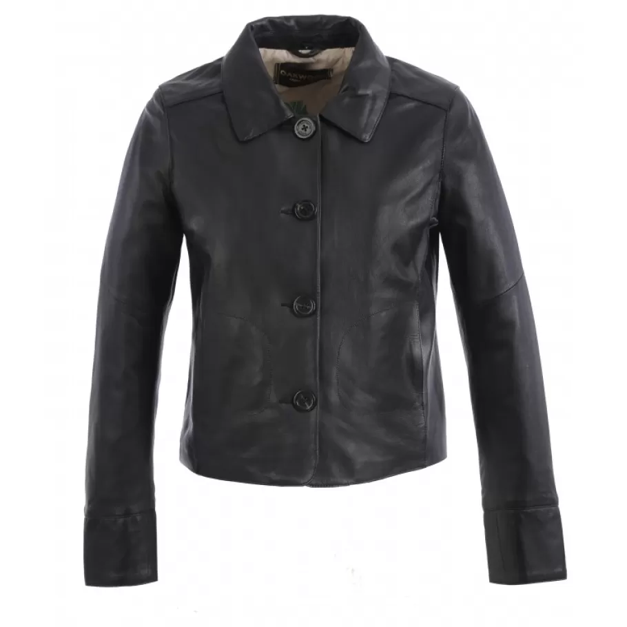 OAKWOOD Rosalie Noir - Veste Courte Col Chemise En Cuir Veritable Online