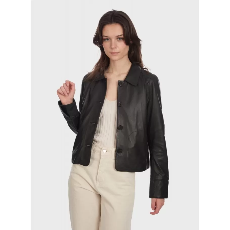 OAKWOOD Rosalie Noir - Veste Courte Col Chemise En Cuir Veritable Online