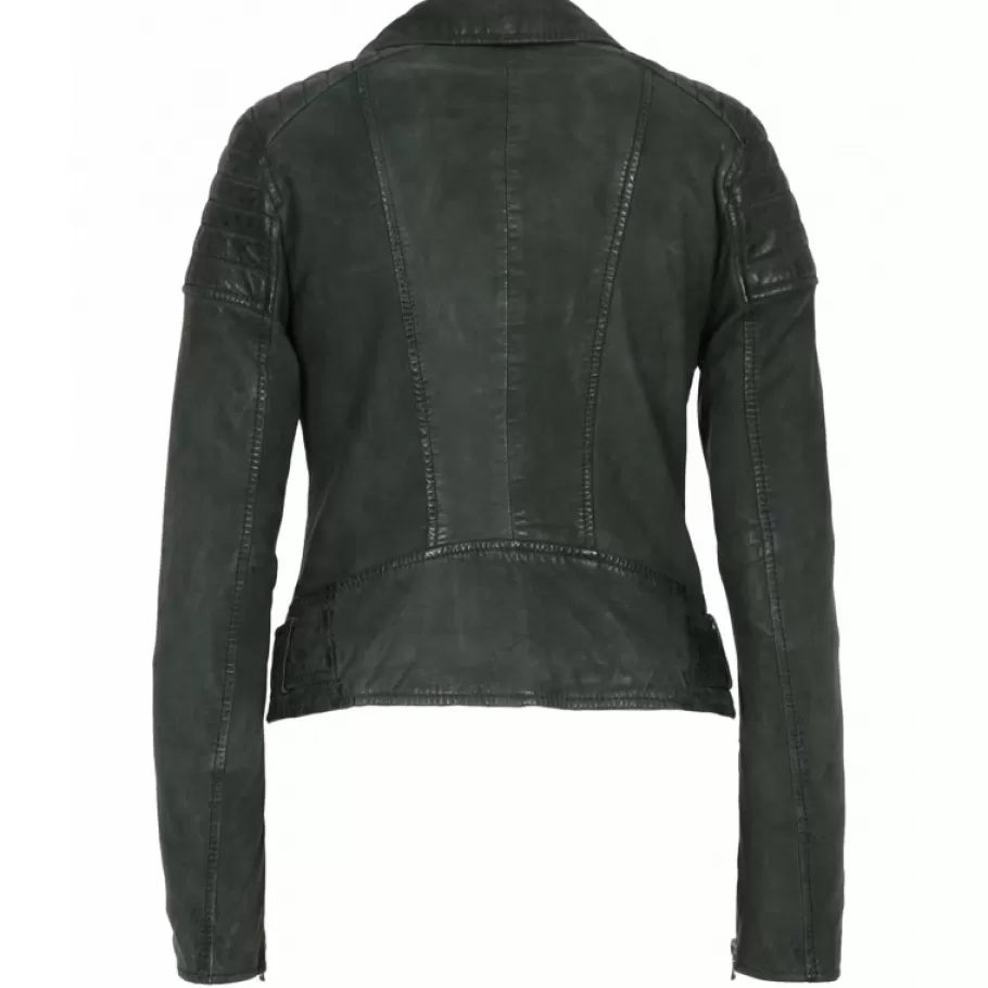 OAKWOOD Sasha 6 Vert - Blouson Inspiration Motard En Cuir Veritable New