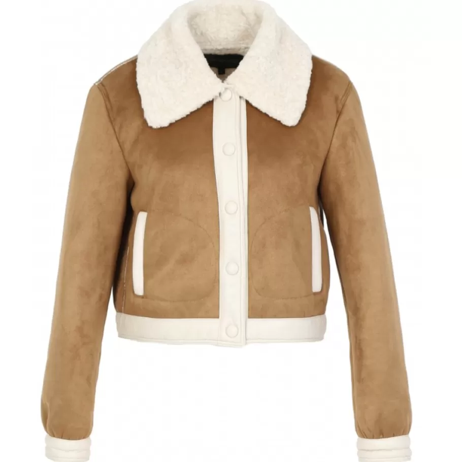 OAKWOOD Tower Tan - Veste Courte Effet Mouton Retourne Discount