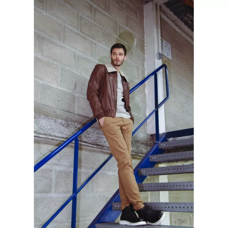 OAKWOOD Trader Tan - Blouson Inspiration Bombardier En Cuir Veritable Cheap