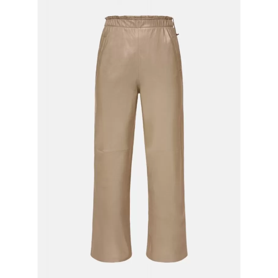 OAKWOOD Uranus Beige Fonce Pantalon Large Cuir Veritable New