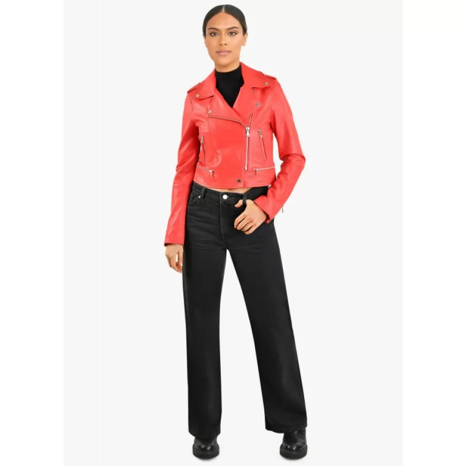 OAKWOOD Yoko Rouge Fonce- Blouson Court En Cuir Veritable Cheap