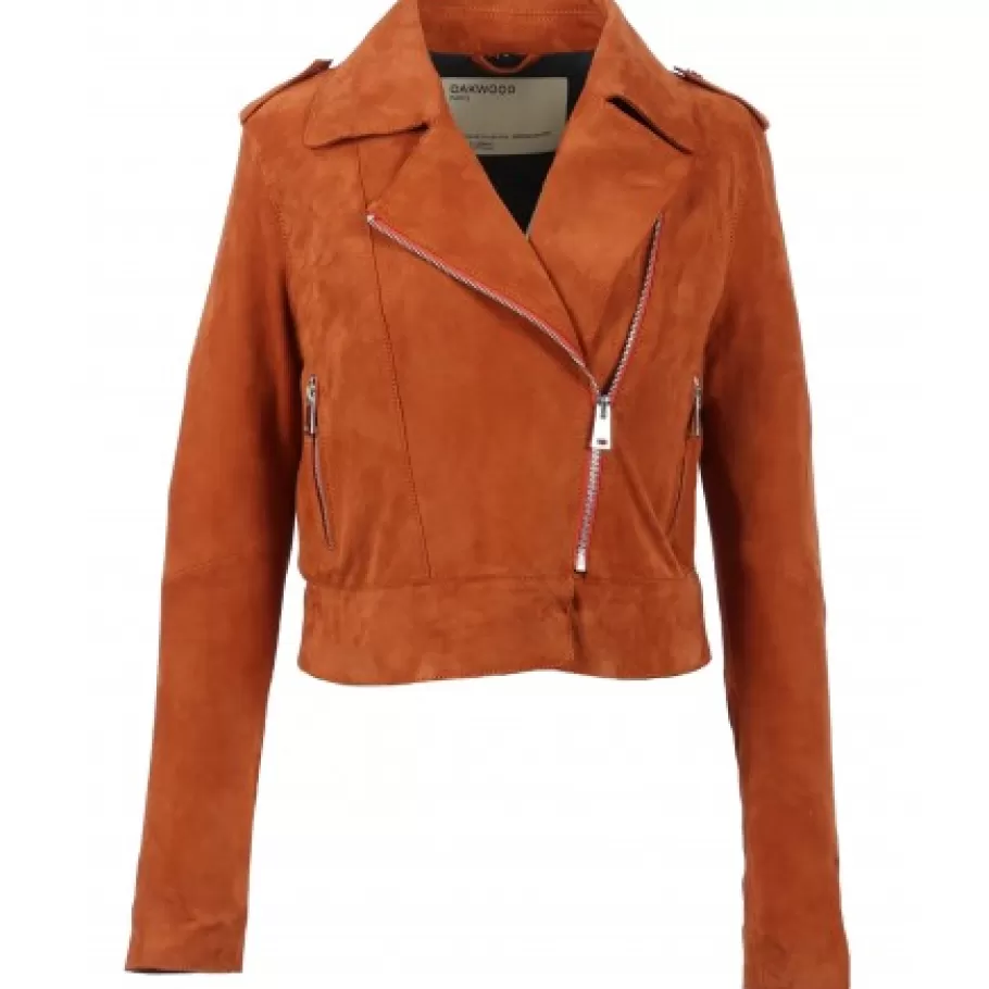 OAKWOOD Zulina Orange- Blouson Biker Court Cuir Veritable Chevre Velours Store