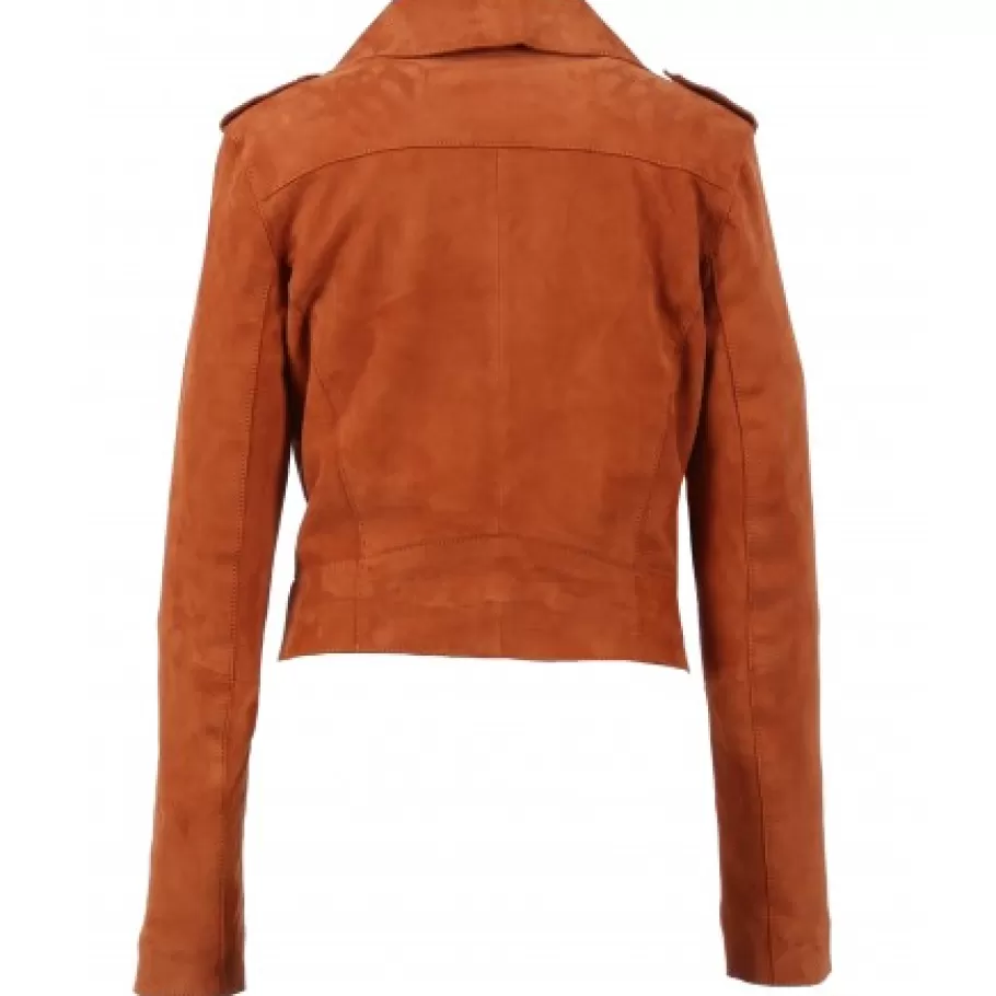 OAKWOOD Zulina Orange- Blouson Biker Court Cuir Veritable Chevre Velours Store