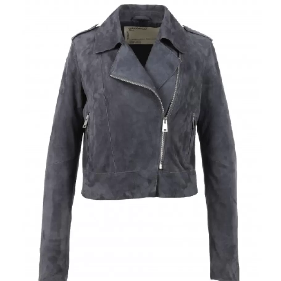 OAKWOOD Zulina Petrole - Blouson Biker Court Cuir Veritable Chevre Velours Cheap